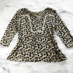 Lucky Brand Cream Linen Blend Embroidered Blouse